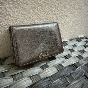Coach Metallic Leather Bifold Wallet ID Window Bronze Gunmetal